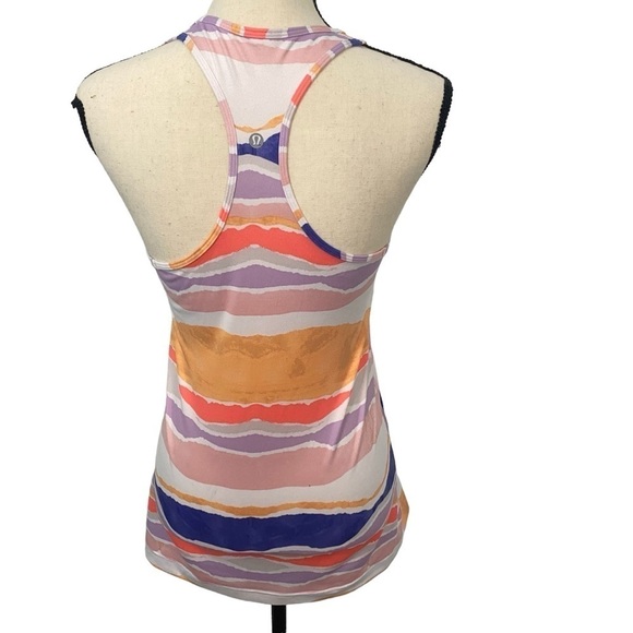Lululemon Cool Racerback Beacher Stripe White Iris Flower Orange Purple Sz 2/4 - Picture 4 of 11